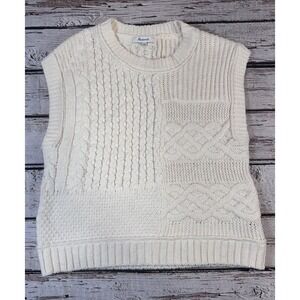 Madewell Cable Knit V-Neck Antique Cream Oversized Cotton Blend Sweater Vest XXS